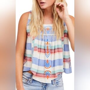 Free People Vintage Multi Color Striped Cotton Swing Tank Crop Top Size Small
